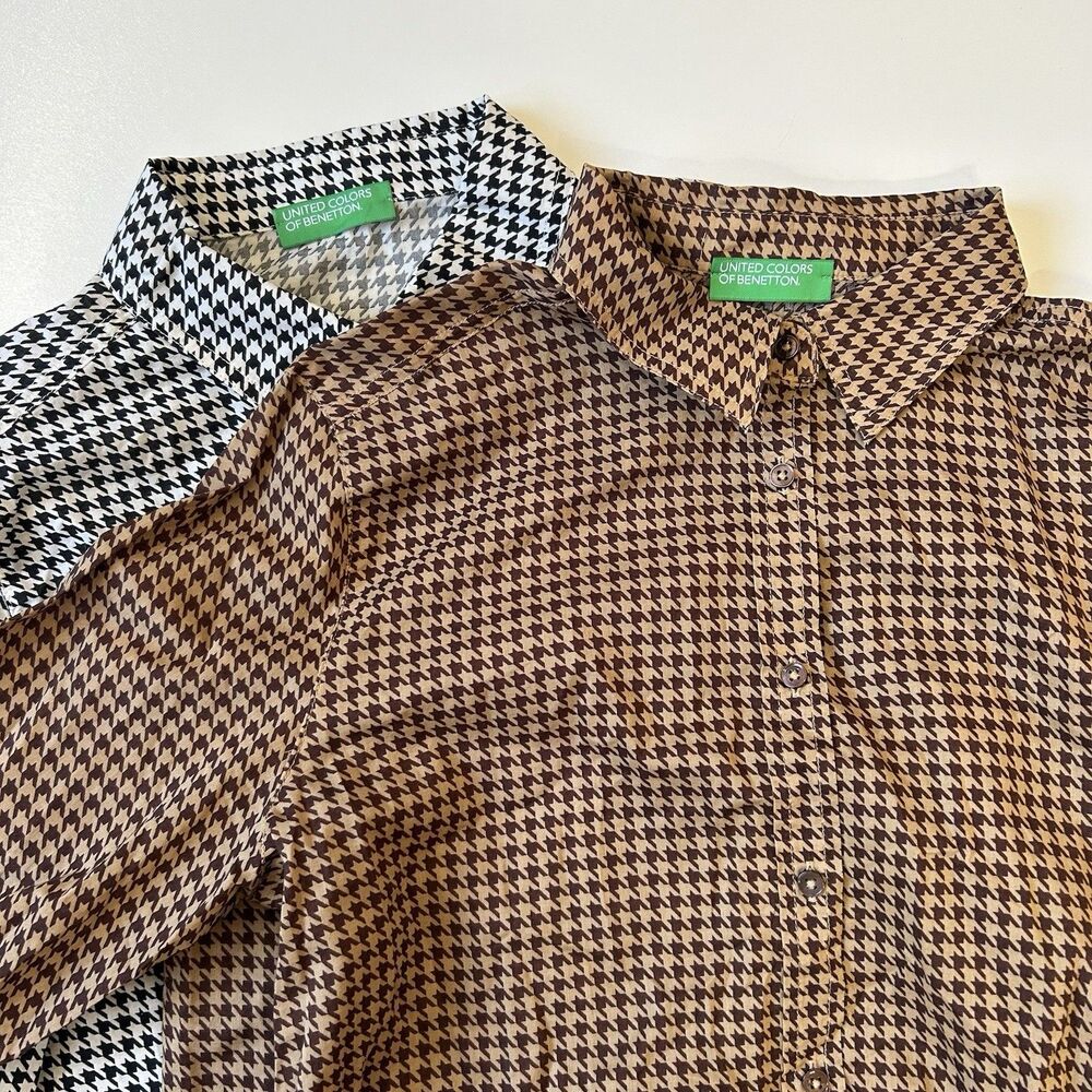 United Colors Of Benetton Shirt Lot Of 2 Bundle Herringbone Blouse Women’s M